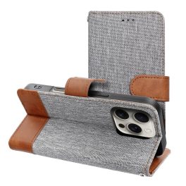 Iphone 17 Notesz Oldalra nyíló tok Jeans Szürke-barna