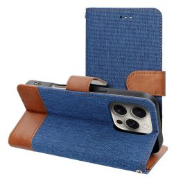 Iphone 17 Pro Notesz Oldalra nyíló tok Jeans Kék-barna